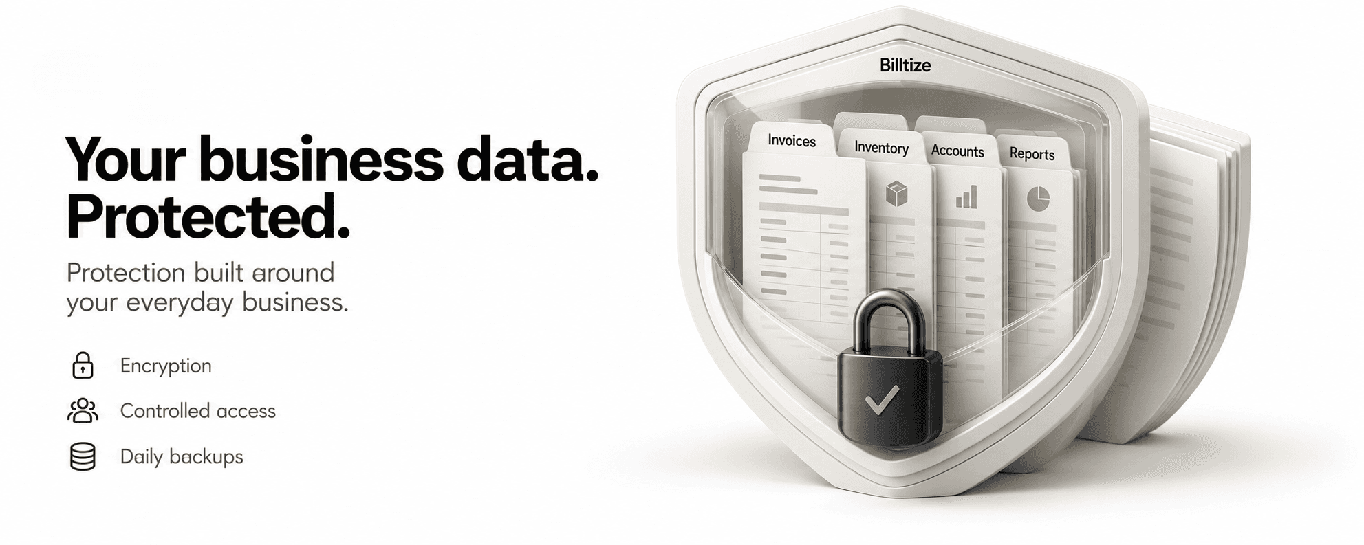 Billtize business data protection: encryption, controlled access, and backups